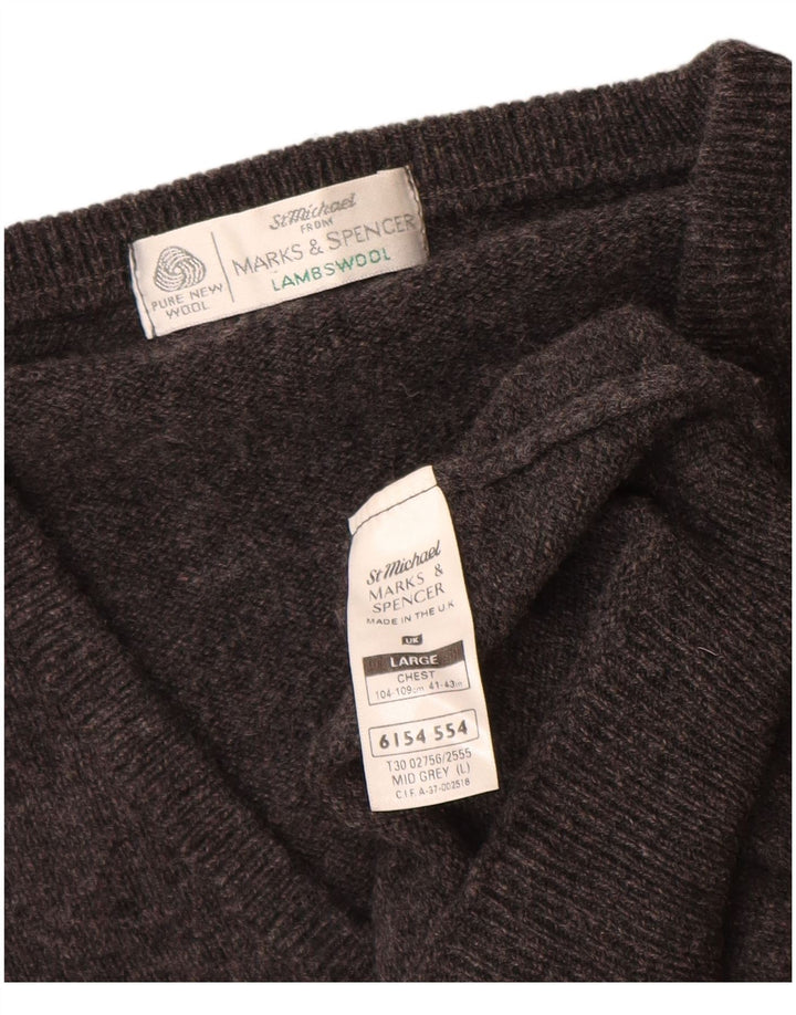 Marks & Spencer Herren-Pullover mit V-Ausschnitt, groß, grau gesprenkelte Lammwolle