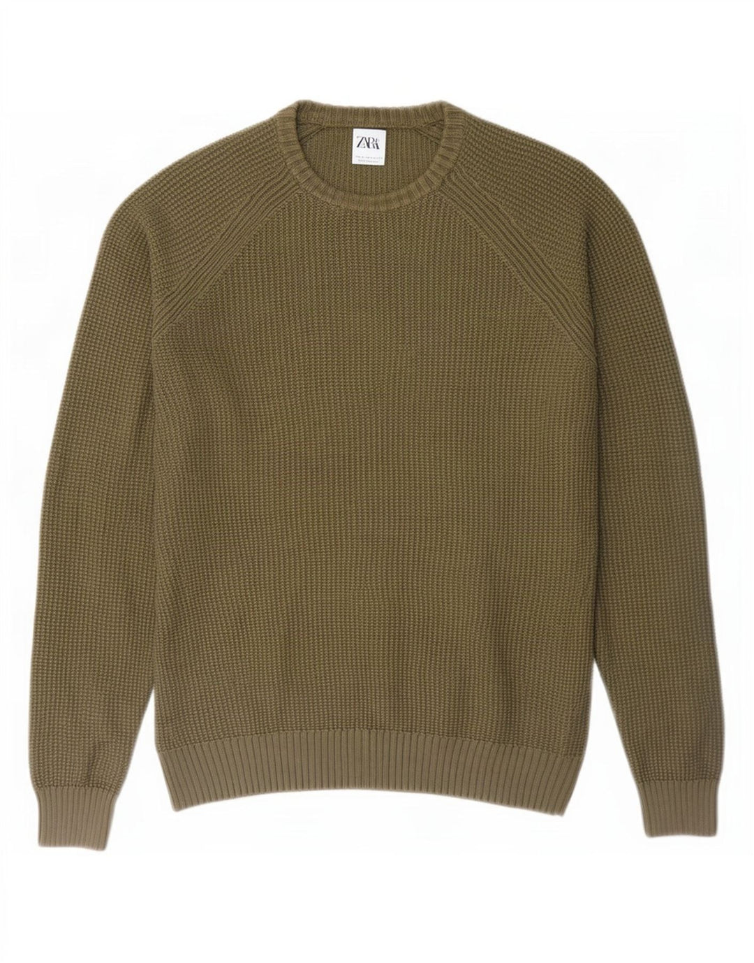 Zara Herren-Pullover mit Rundhalsausschnitt, groß, Khaki