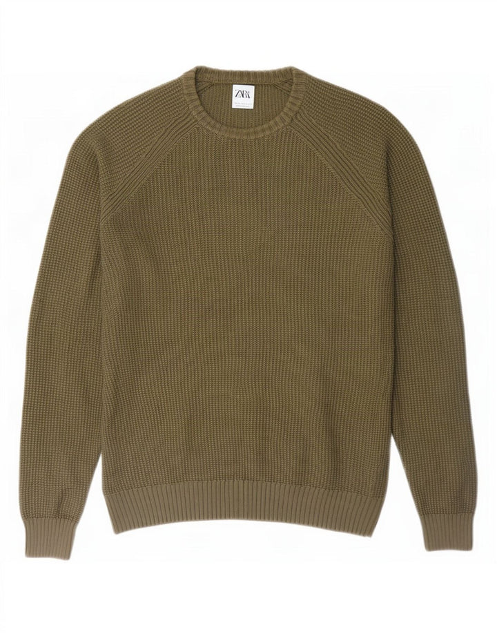 Zara Herren-Pullover mit Rundhalsausschnitt, groß, Khaki