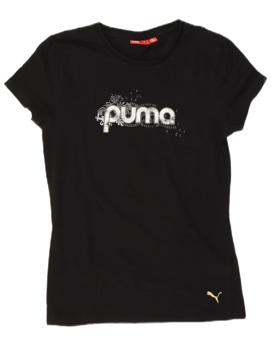 Puma Damen Regular Graphic T-Shirt Top UK 12 Medium Schwarz Baumwolle