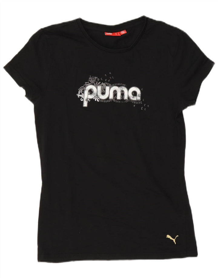 Puma Damen Regular Graphic T-Shirt Top UK 12 Medium Schwarz Baumwolle