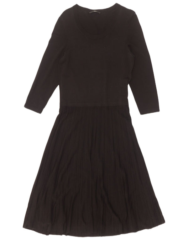 Hugo Boss Damen-Pulloverkleid mit 3/4-Ärmeln, UK 14, Größe L, schwarze Viskose