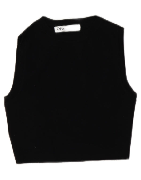Zara Damen Crop Vest Top UK 12 Mittelschwarze Viskose