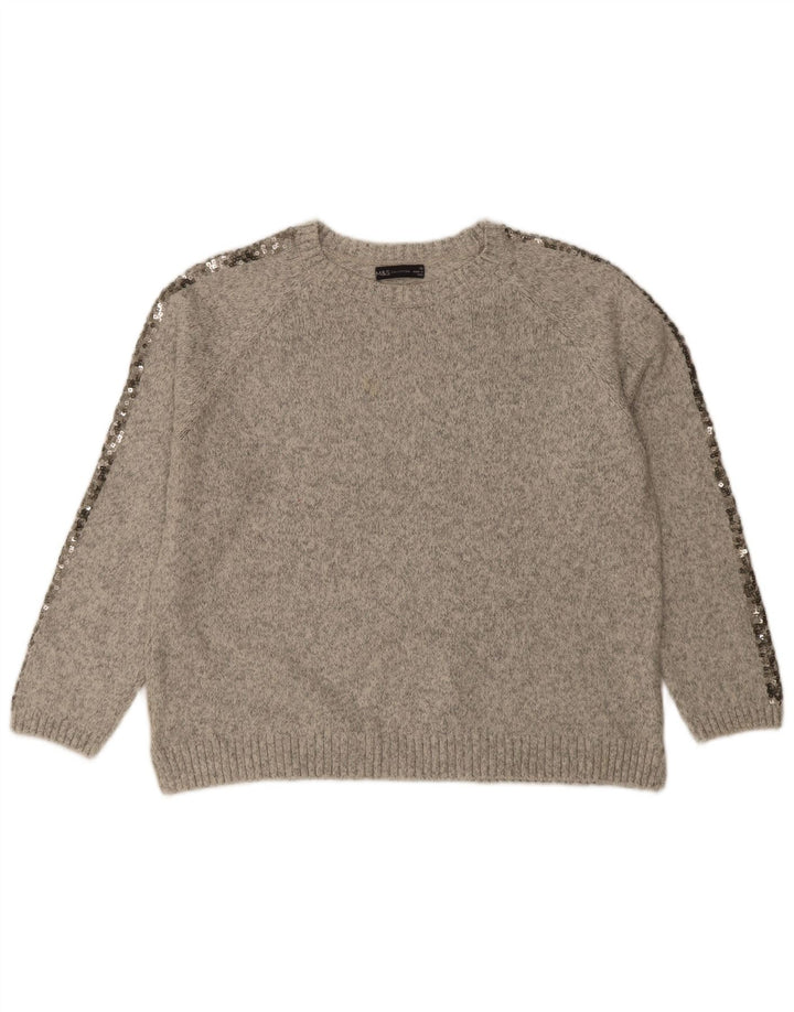 Marks & Spencer Damen-Pullover mit Rundhalsausschnitt, Gr. 40, Größe L, Grau meliert