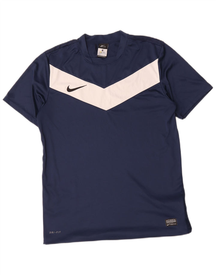 Nike Herren Dri Fit T-Shirt-Oberteil Mittelgroßes marineblaues Farbblock-Polyester