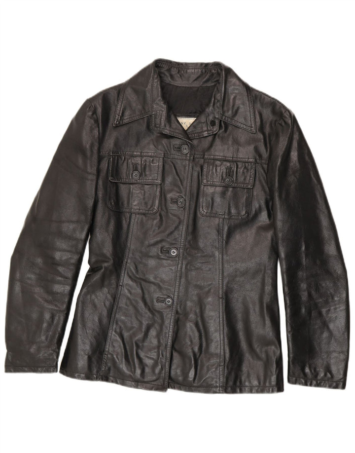 Vintage Damen Lederjacke UK 10 Kleines schwarzes Leder