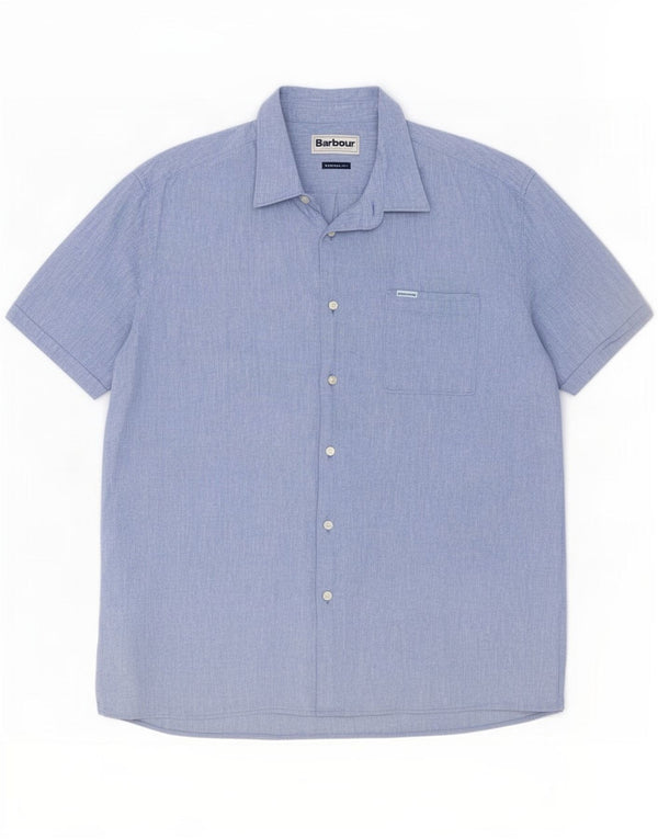 Barbour Mens Short Sleeve Regular Fit Shirt Large Blue Linen