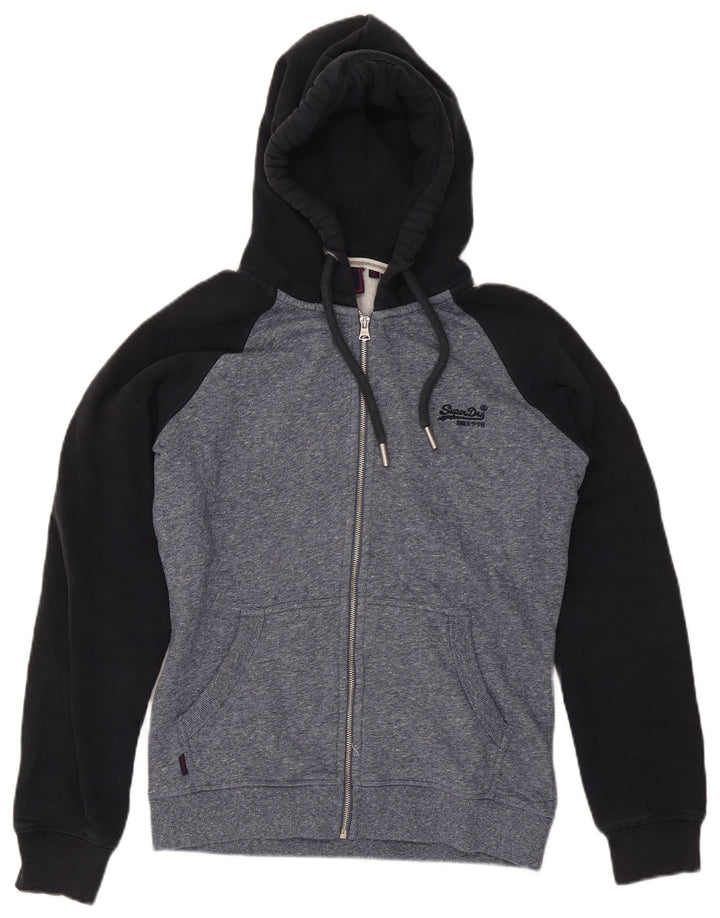 Superdry Herren-Kapuzenpullover mit Reißverschluss, mittelgraue Blockfarben-Baumwolle