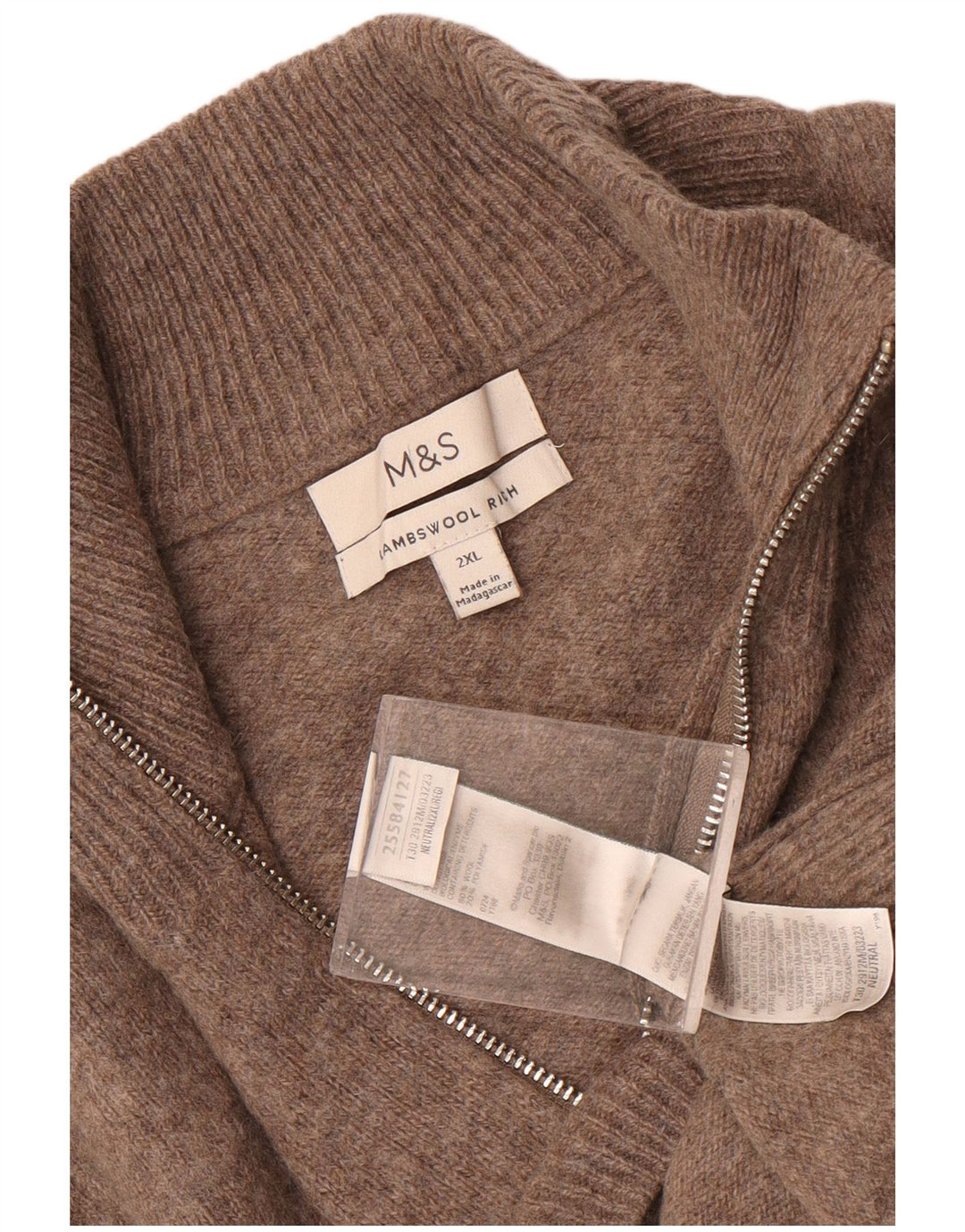 Marks & Spencer Herren-Pullover mit Reißverschluss, 2XL, braune Wolle