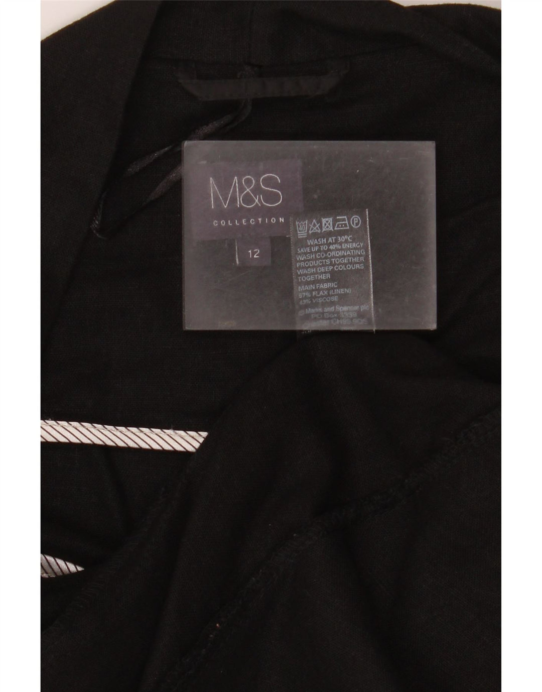 Marks & Spencer Womens Open Blazer Jacke UK 12 Mittelschwarzes Leinen