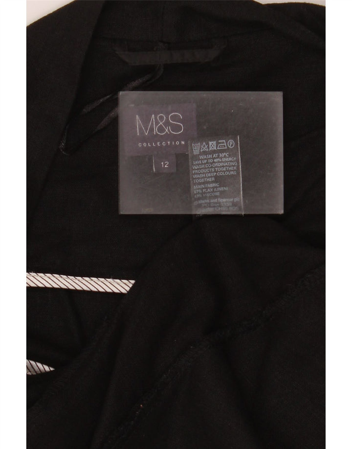 Marks & Spencer Womens Open Blazer Jacke UK 12 Mittelschwarzes Leinen