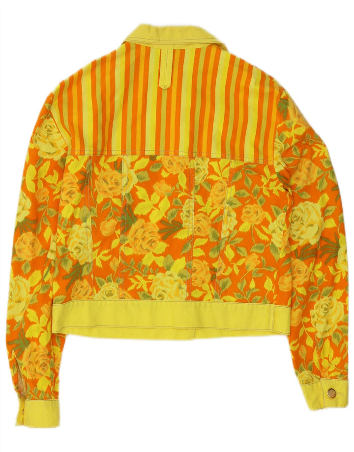 Vintage Damen Crop Bomberjacke EU 38 Mittelgelbe geblümte Baumwolle