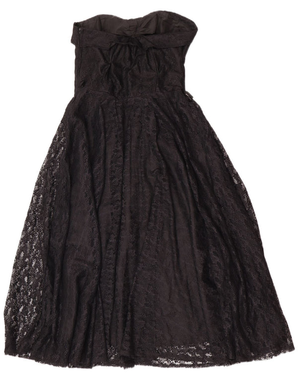 Vintage Damen Trägerloses Kleid UK 14 Großes schwarzes geblümtes Polyamid