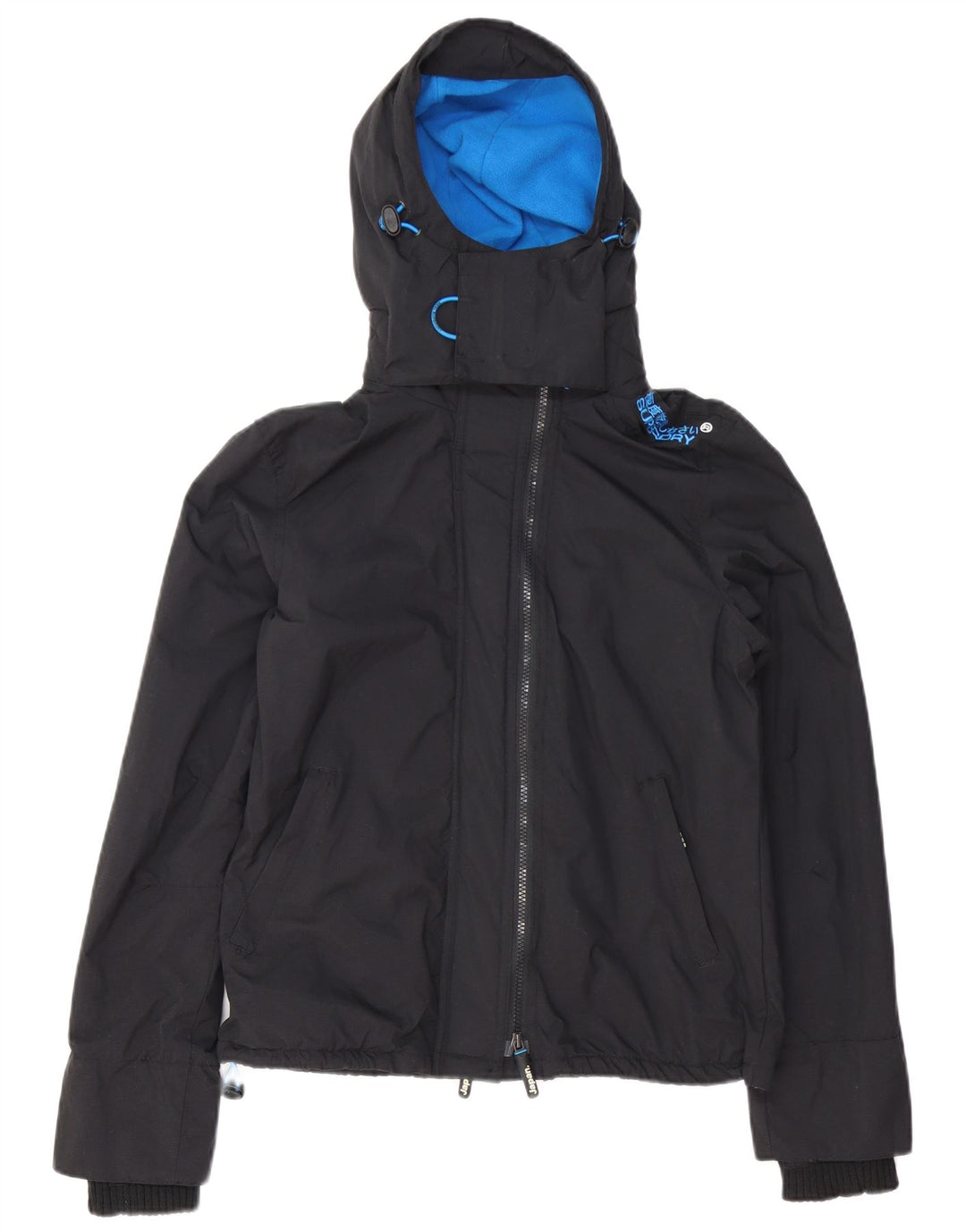 SUPERDRY Damen Windcheater Kapuzen-Windjacke UK 14 Large Schwarz