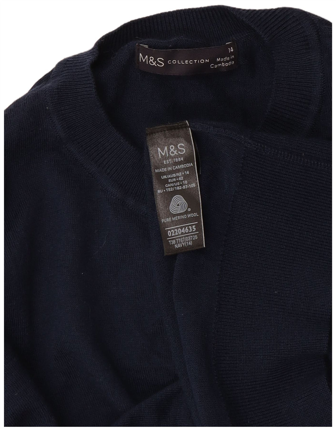 Marks & Spencer Damen Crop Cardigan Pullover UK 14 Mittelmarineblaue Wolle