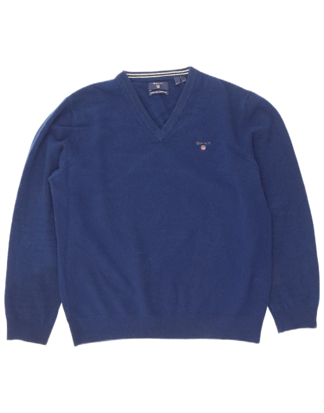 Gant Damen-Pullover mit V-Ausschnitt, UK 14, Größe L, blaue Lammwolle