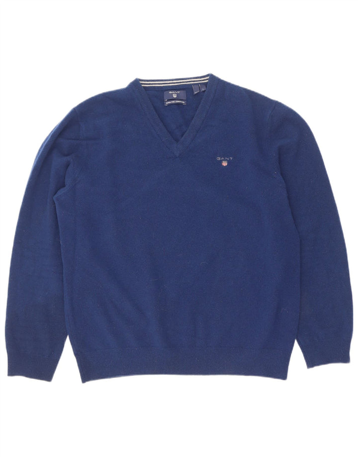 Gant Damen-Pullover mit V-Ausschnitt, UK 14, Größe L, blaue Lammwolle