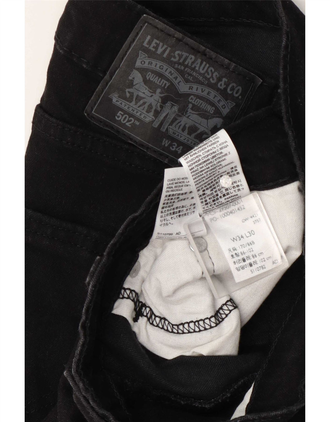Levi's Herren 502 Tapered Jeans W34 L30 Schwarze Baumwolle