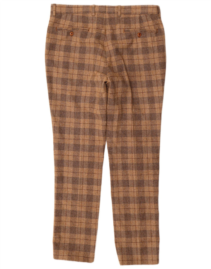 Guide London Damen Slim Chino-Hose W34 L32 Beige karierte Wolle