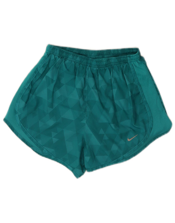 Nike Damen Dri Fit Sport Shorts UK 4 XS Türkis Geometrisches Polyester
