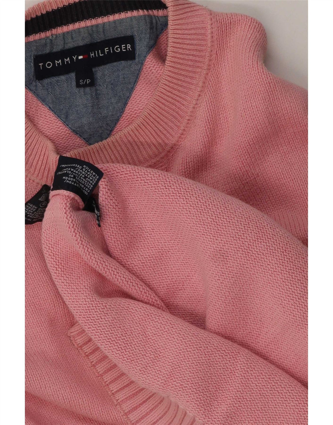 Tommy Hilfiger Herren-Pullover mit Rundhalsausschnitt, Größe S, rosa Baumwolle