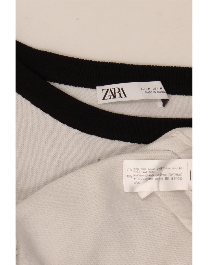 Zara Damen Ärmelloses A-Linien-Kleid UK 14 Mittelweiße Viskose