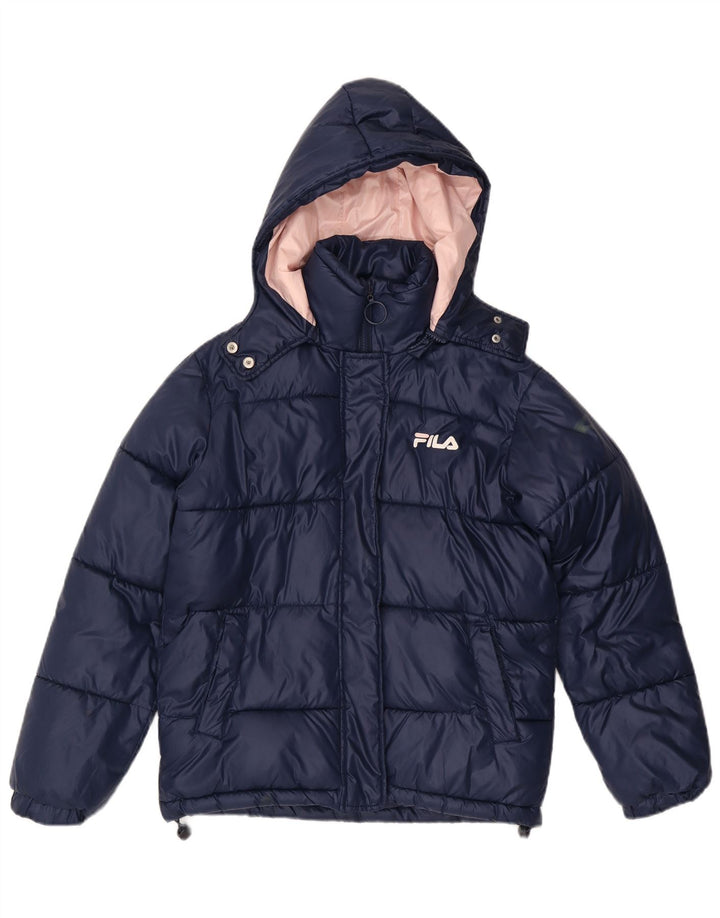 Fila Damen Übergroße grafische wattierte Jacke UK 6 XS Marineblau Polyester
