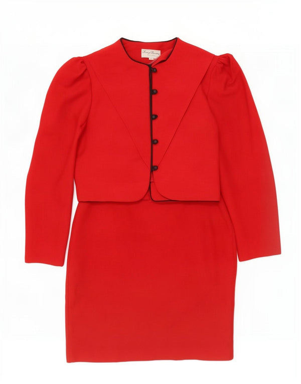 Vintage Damen 5-Knopf-2-teiliges Rock-Set UK 12 Medium W28 Rot Polyester