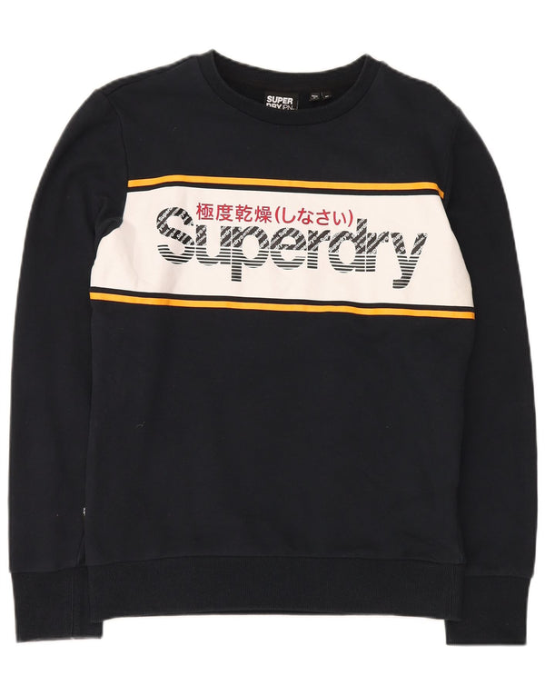Superdry Herren Grafik-Sweatshirt-Pullover aus mittelschwarzer Colourblock-Baumwolle