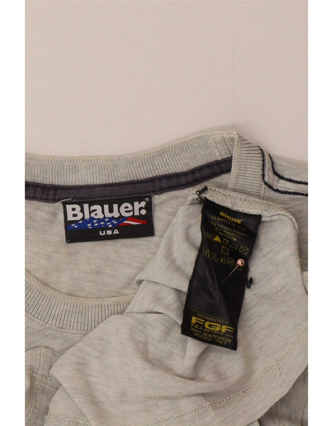 Blauer Herren-T-Shirt mit Grafik, mittelgraue Baumwolle