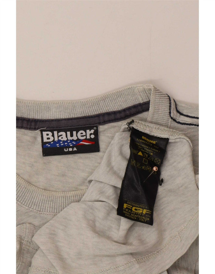 Blauer Herren-T-Shirt mit Grafik, mittelgraue Baumwolle