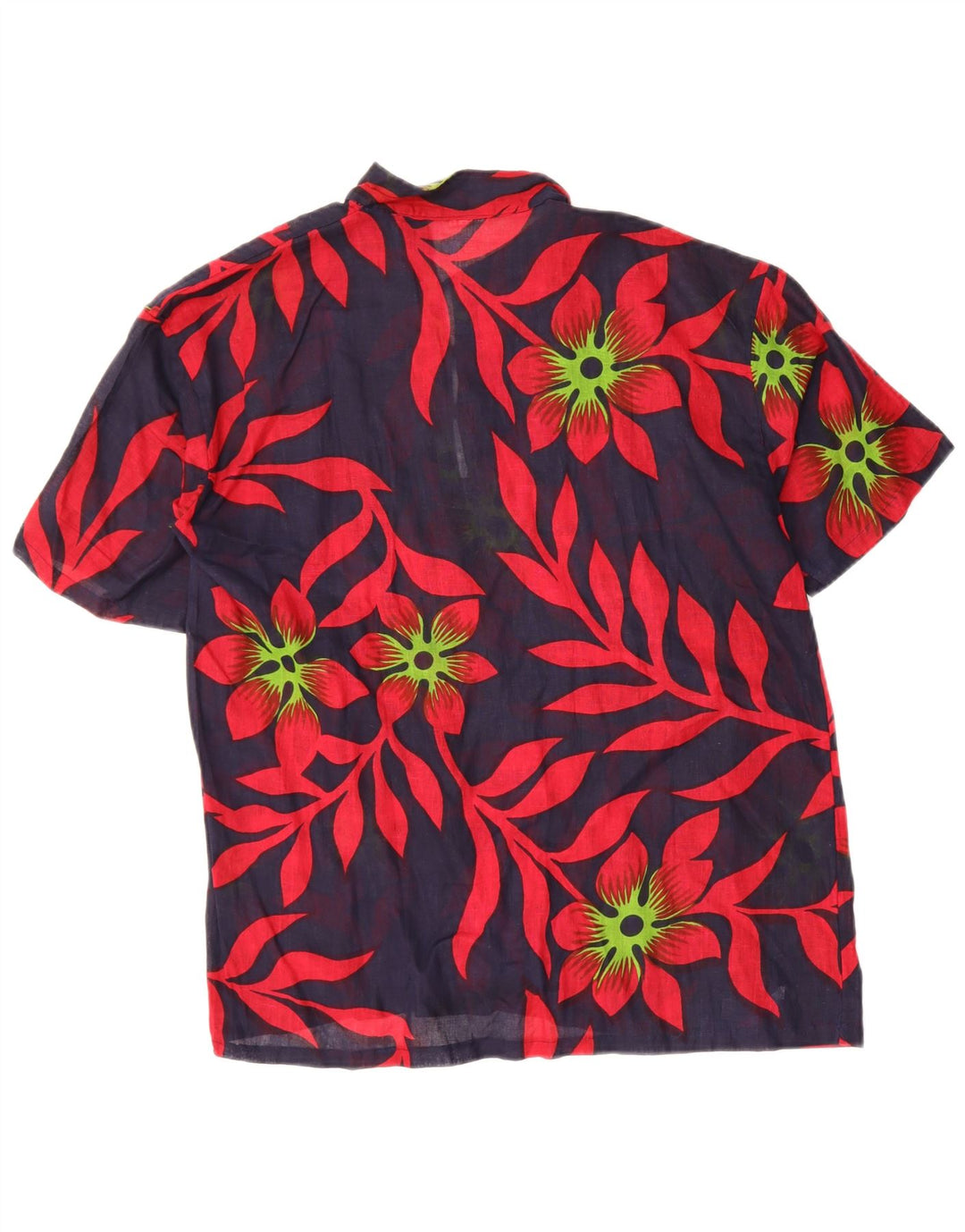 VINTAGE Mens Short Sleeve Pullover Shirt Small Navy Blue Floral Cotton