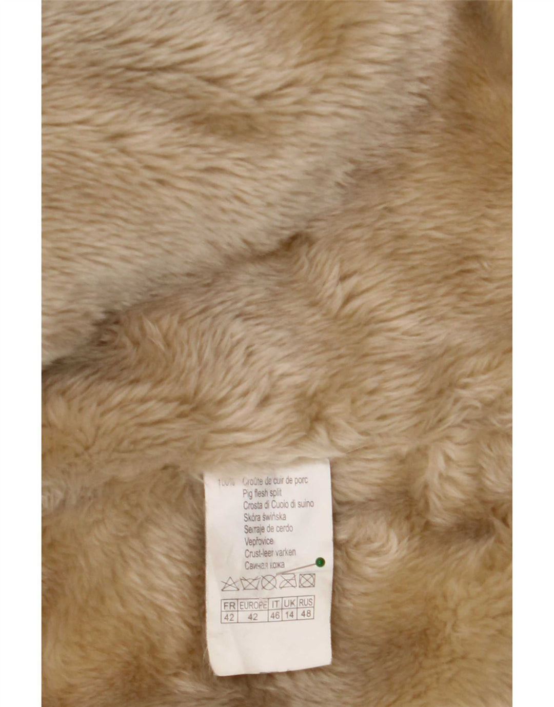 Camaieu Damen Zweireihiger Shearling-Mantel UK 14 Large Beige Leder
