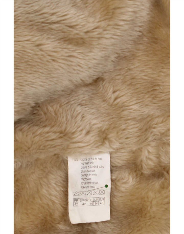 Camaieu Damen Zweireihiger Shearling-Mantel UK 14 Large Beige Leder