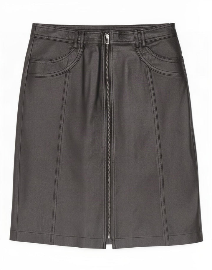 Vintage Damen Lederrock UK 12 Medium W32 Schwarz