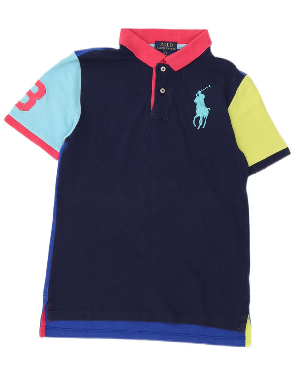 POLO RALPH LAUREN Boys Polo Shirt 14-15 Years Large Navy Blue Colourblock