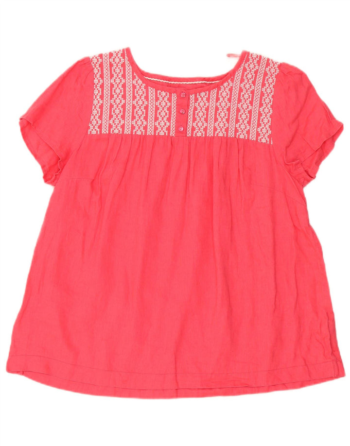 Marks & Spencer Damen-Blusenoberteil, UK-Größe 46, groß, rosa, geometrisches Leinen