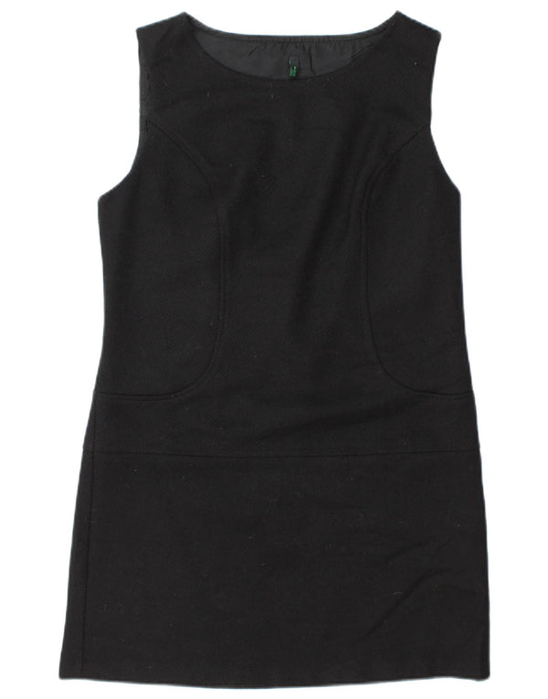 Benetton Damen ärmelloses Etuikleid UK 12 Mittelschwarze Wolle