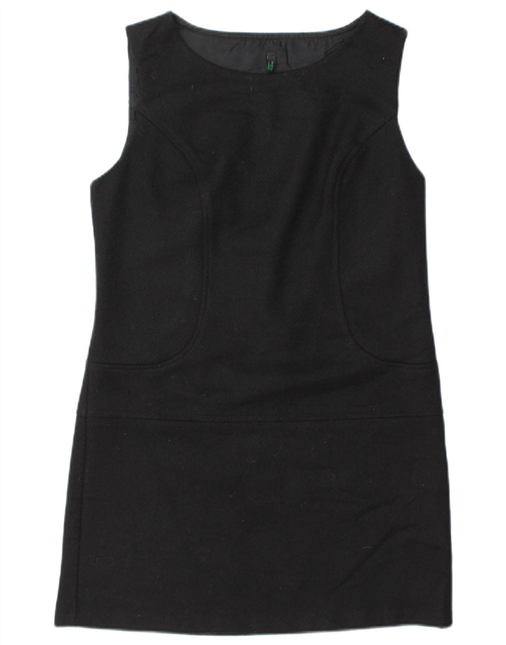 Benetton Damen ärmelloses Etuikleid UK 12 Mittelschwarze Wolle