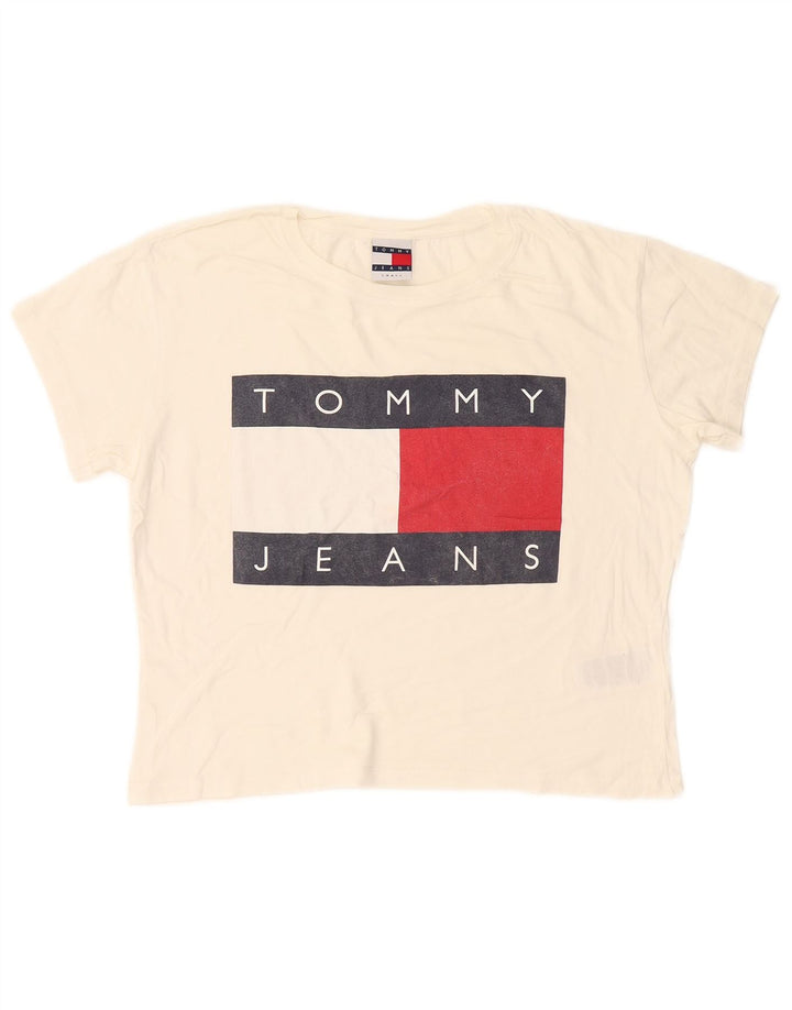 Tommy Hilfiger Damen Übergroßes Grafik-T-Shirt-Oberteil UK 10 Small Weiß