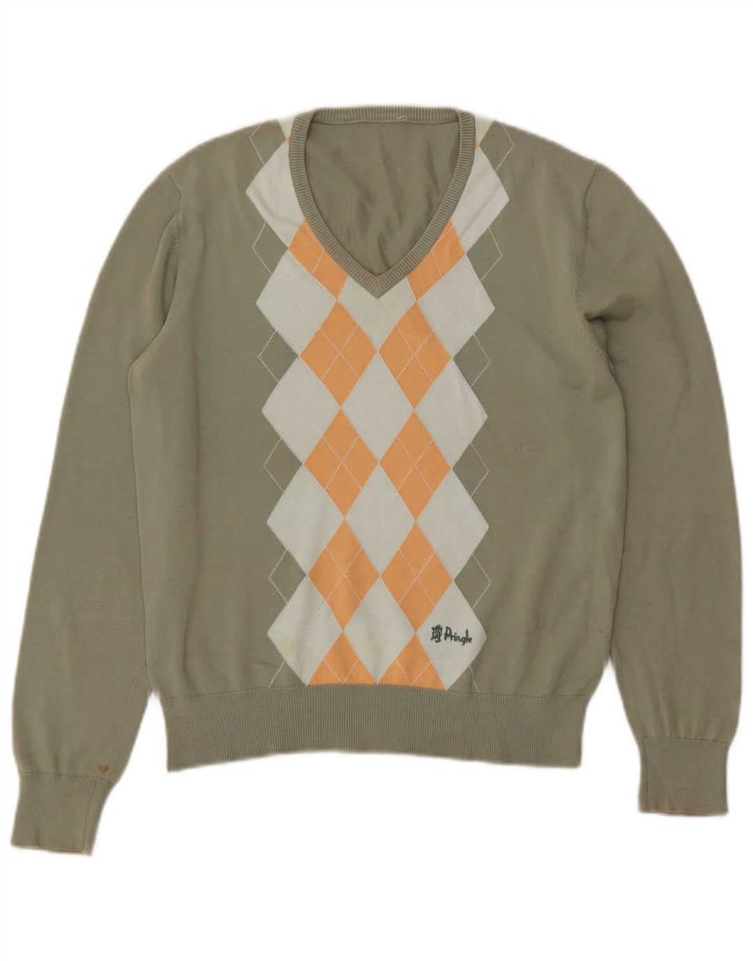 PRINGLE Damen-Pullover mit V-Ausschnitt, UK 14, Medium Khaki Argyle/Diamant