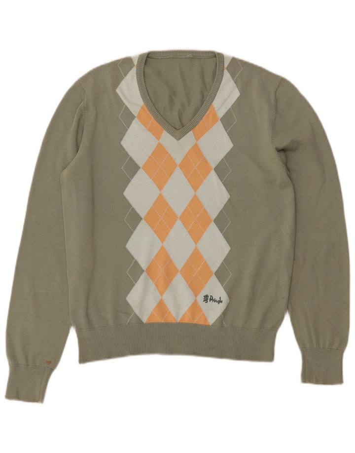 PRINGLE Damen-Pullover mit V-Ausschnitt, UK 14, Medium Khaki Argyle/Diamant