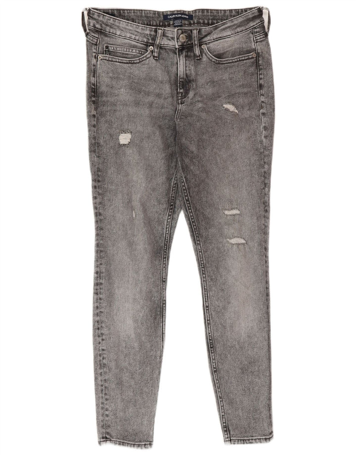 Calvin Klein Damen Distressed Skinny Jeans W30 L30 Graue Baumwolle