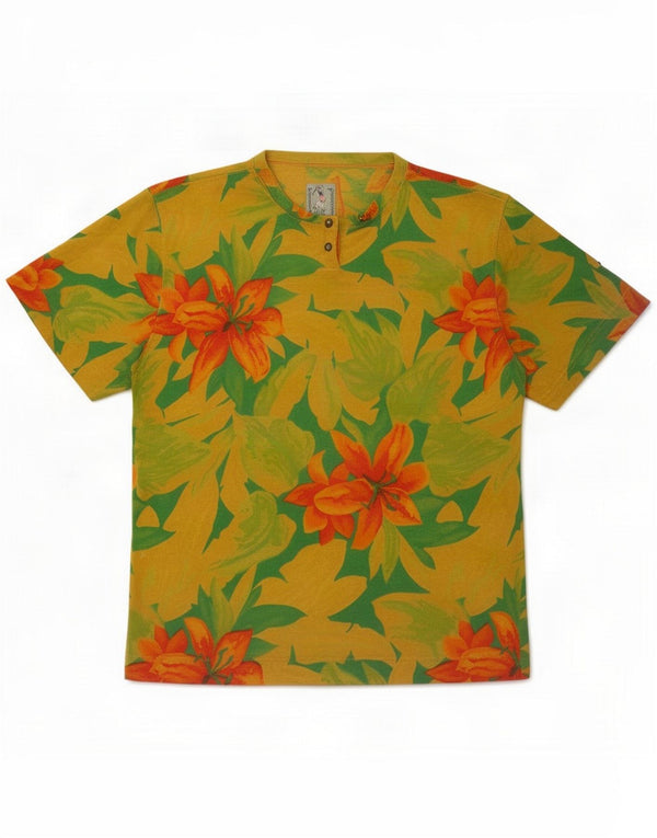Belfe & Womens Graphic T-Shirt Top UK 14 Medium Yellow Floral Cotton
