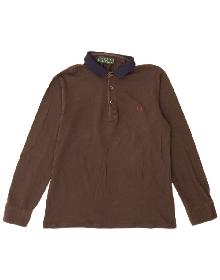 Fred Perry Herren-Langarm-Rugby-Poloshirt aus mittelbrauner Baumwolle