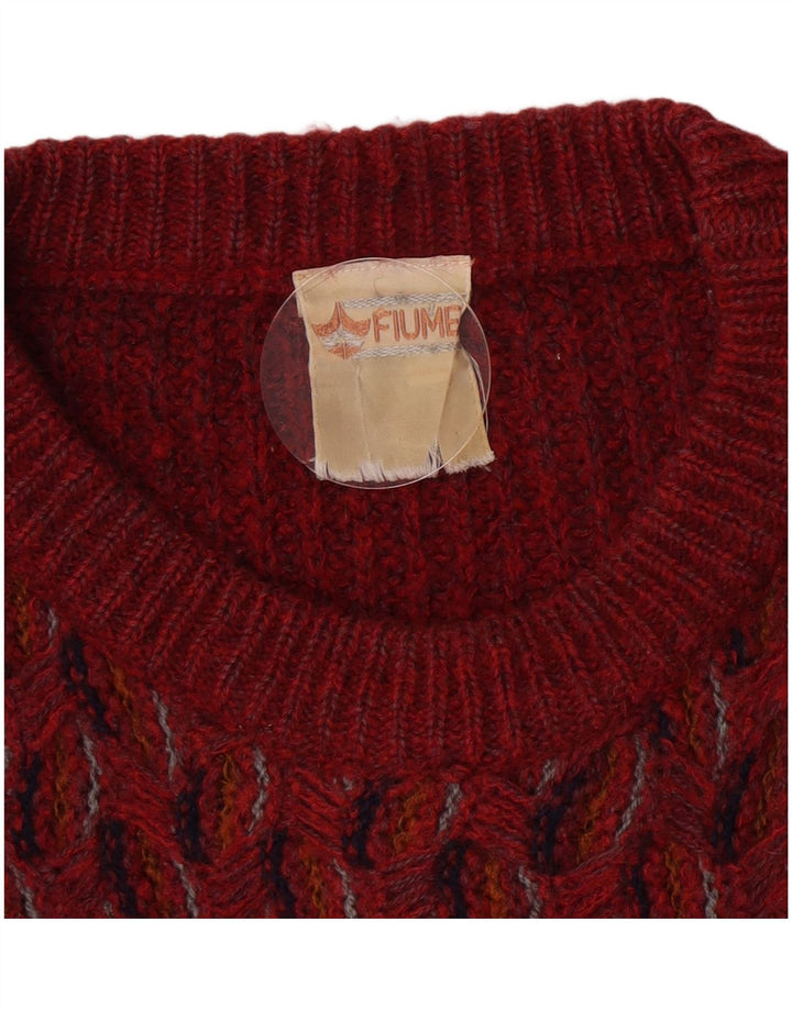 Fiume Herren-Pullover mit Rundhalsausschnitt, Größe 46, klein, kastanienbraun, geometrisches Acryl