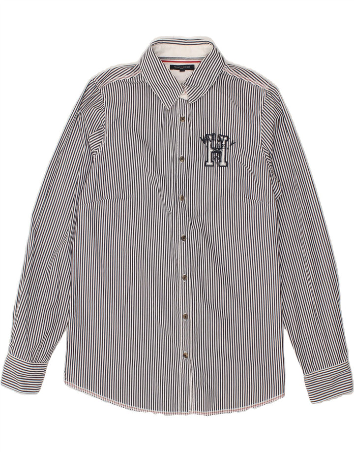 TOMMY HILFIGER Womens Shirt US 8 Medium Navy Blue Striped Vintage Tommy Hilfiger and Second-Hand Tommy Hilfiger from Messina Hembry 