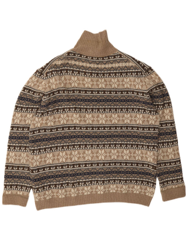 Vintage Herren-Pullover mit Knopfkragen, 4XL, Beige, Fair-Isle-Lammwolle