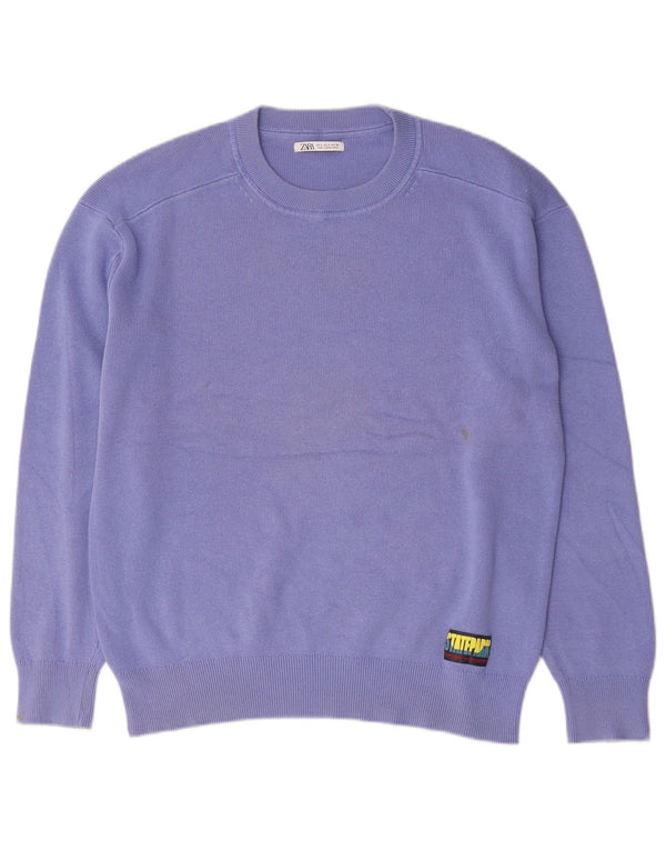 Zara Mens Crew Neck Jumper Sweater Small Purple Cotton