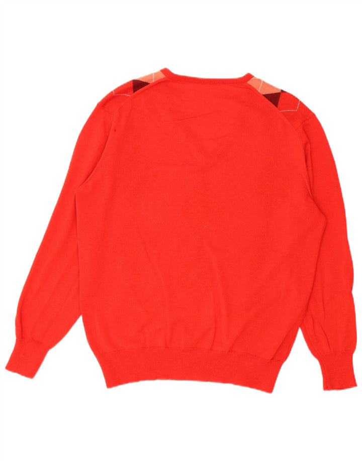 VINTAGE Herren-Pullover mit V-Ausschnitt, mittelrot, Argyle/Diamant